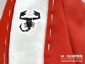 FIAT 500 Gear Shift Boot - Black Italy - Red & White Leather - Tuxedo w/ Scorpion Logo